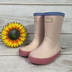 Kids Hunter Rain Boots Pink Rubber Pull On Waterproof Size 8 US